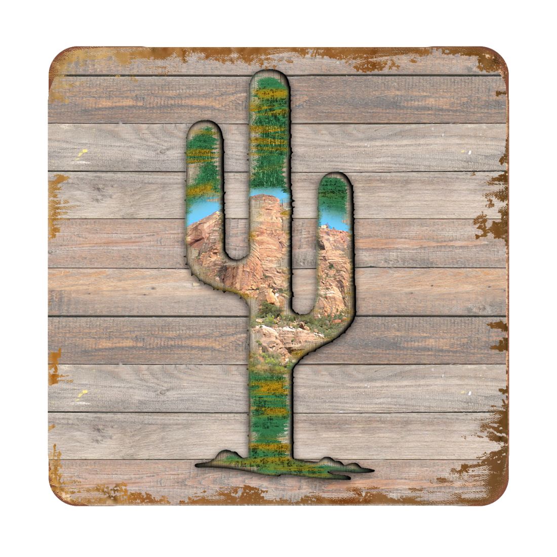 Cactus Wooden Cork Coasters Gift Set of 4 by Nature Wonders - Nature Wildlife Decor - 8199416C-S4