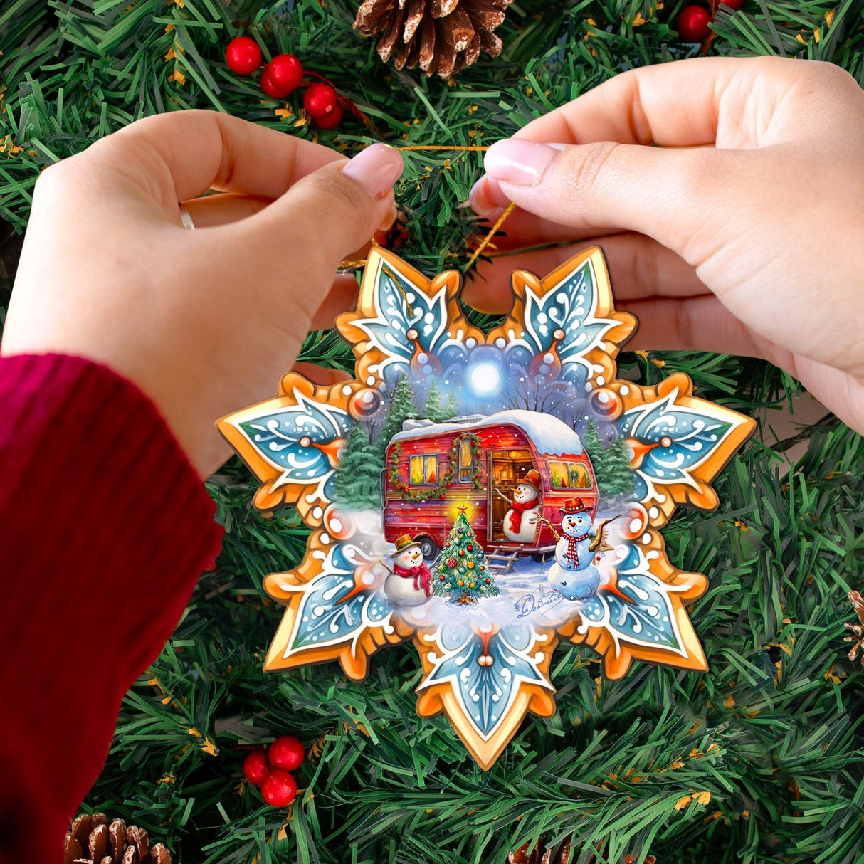 Adornos de madera con forma de copo de nieve de G. Debrekht - Decoración navideña de Papá Noel - 8688428