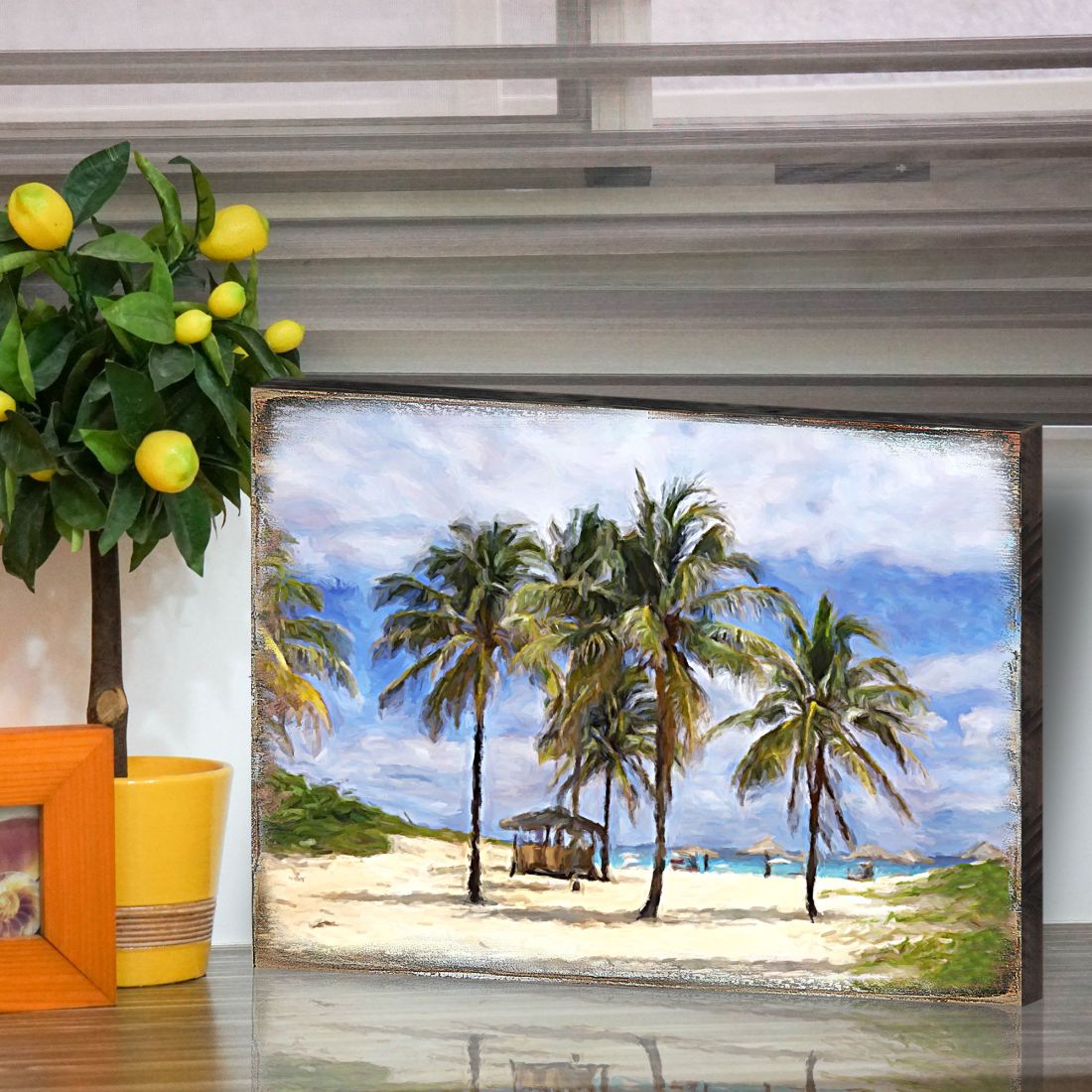 Arte de pared costero de madera con palmeras Sowder de Nature Wonders - Decoración costera de vida marina - 95258B