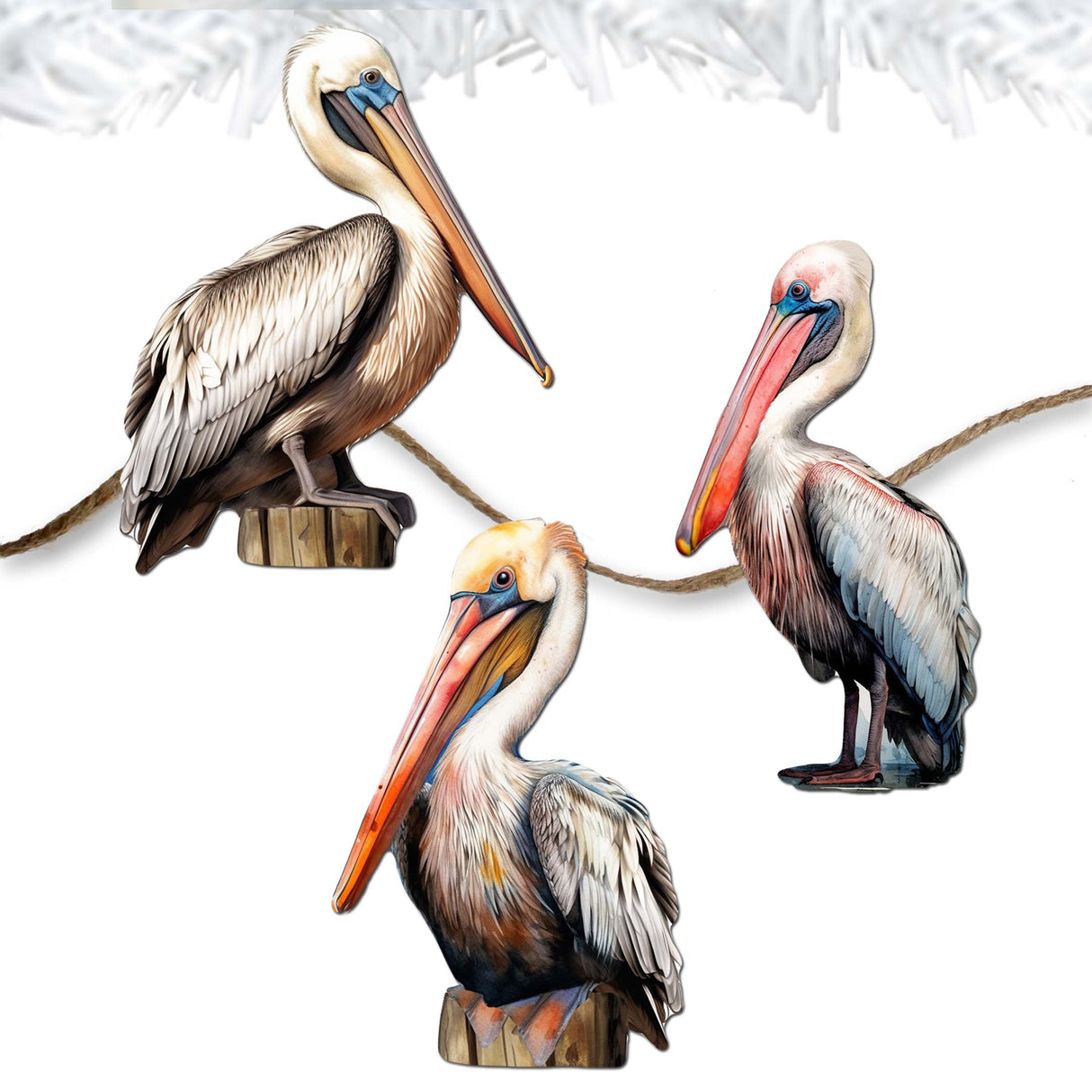 Pelicans Decorative Wooden Clip-on Ornaments Set of 3 by G. Debrekht - Christmas Decor - 8091014C-S3