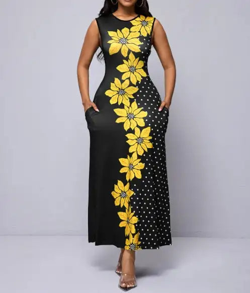 Ladies' Floral Print Off Shoulder Fashionable Dress - Lootquake