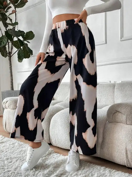 Ladies' Printed Comfortable And Fashionable Casual Wide Leg Pants - Lootquake