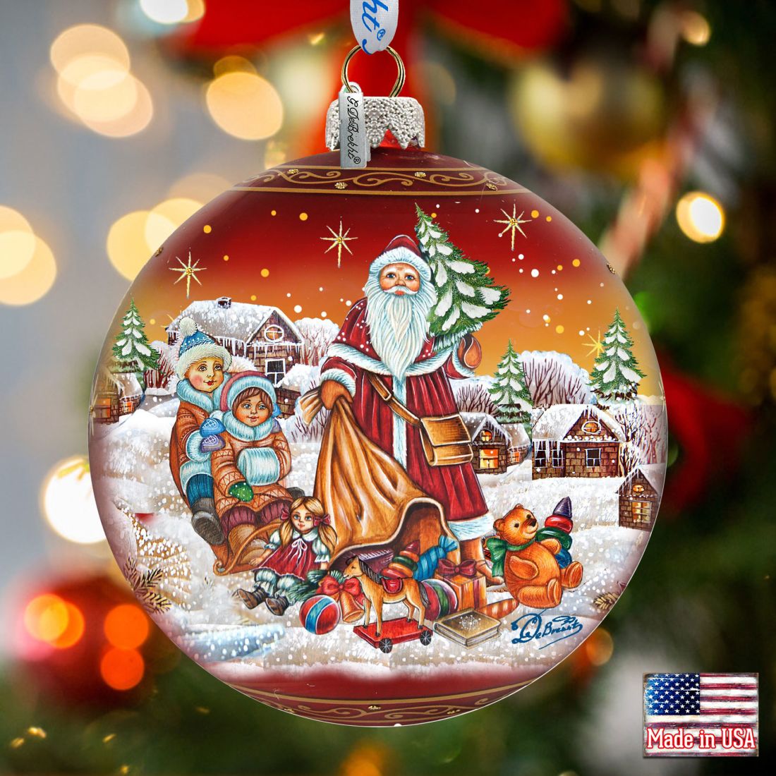 Santa Gift Giver Ball Glass Ornament Limited Edition by G. DeBrekht - Christmas Santa Snowman Decor - 73874R