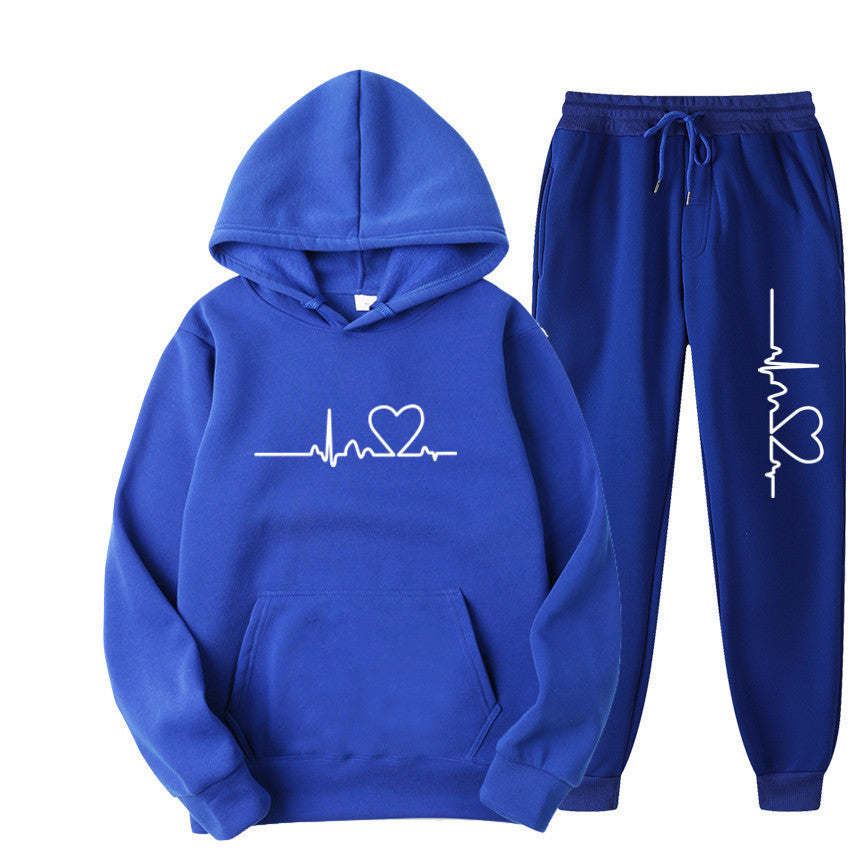 Men's And Women's Fleece-lined Sweater Suit Autumn And Winter Heart Figure Hoodie - Lootquake
