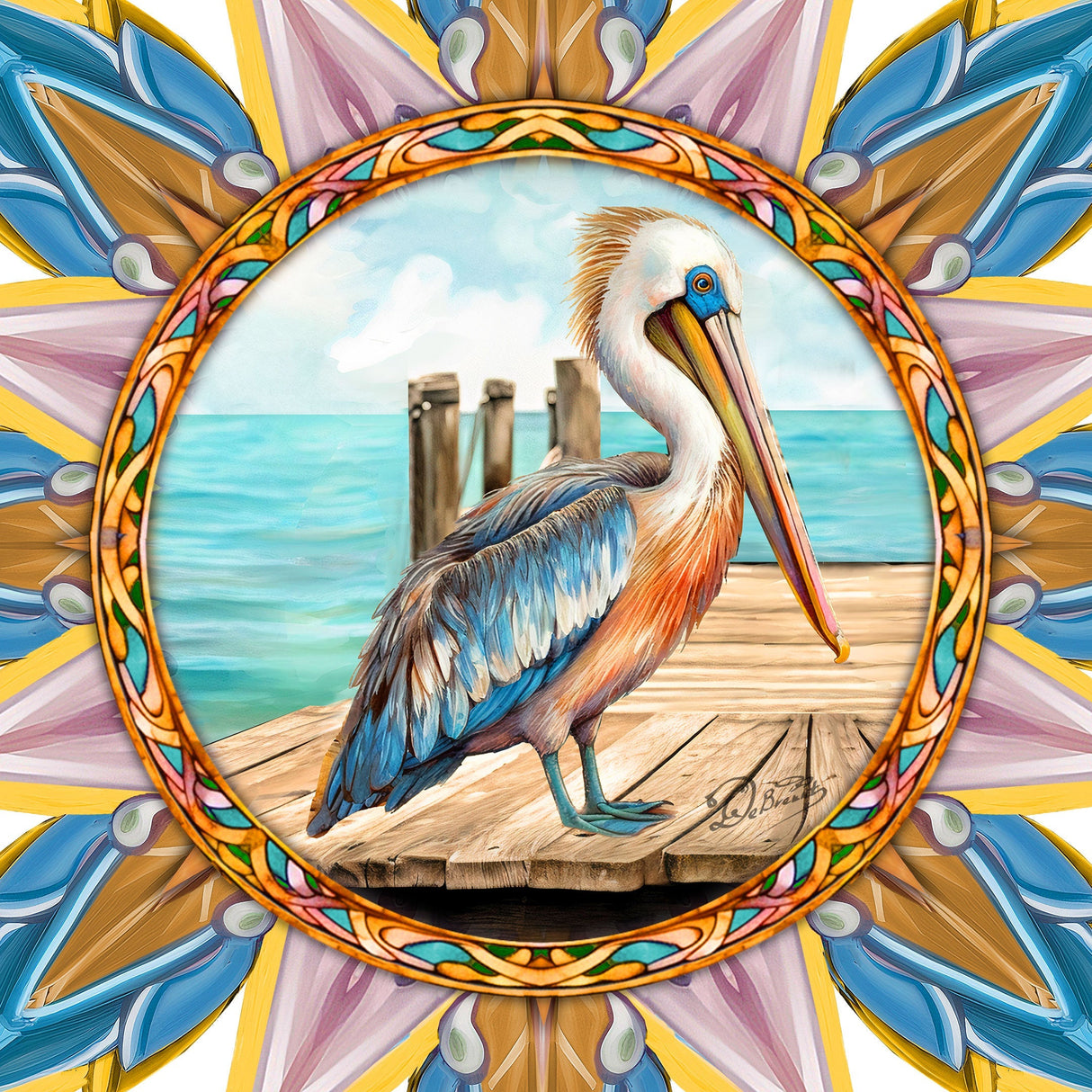 Coastal Pelican Star Tree Topper Wooden Decor by G. Debrekht - Wildlife Holiday Decor - 89514