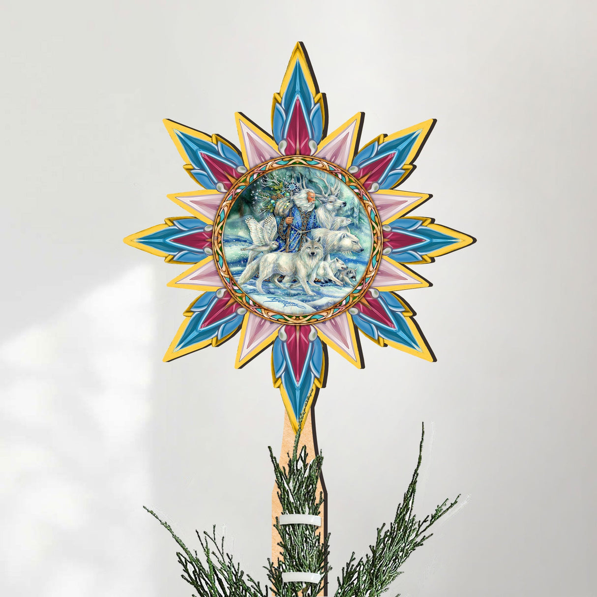 Cool Winds Father Winter Animals Tree Topper Wooden Decor by J. Bergsma - Santa Snowman Decor - 89521-JB