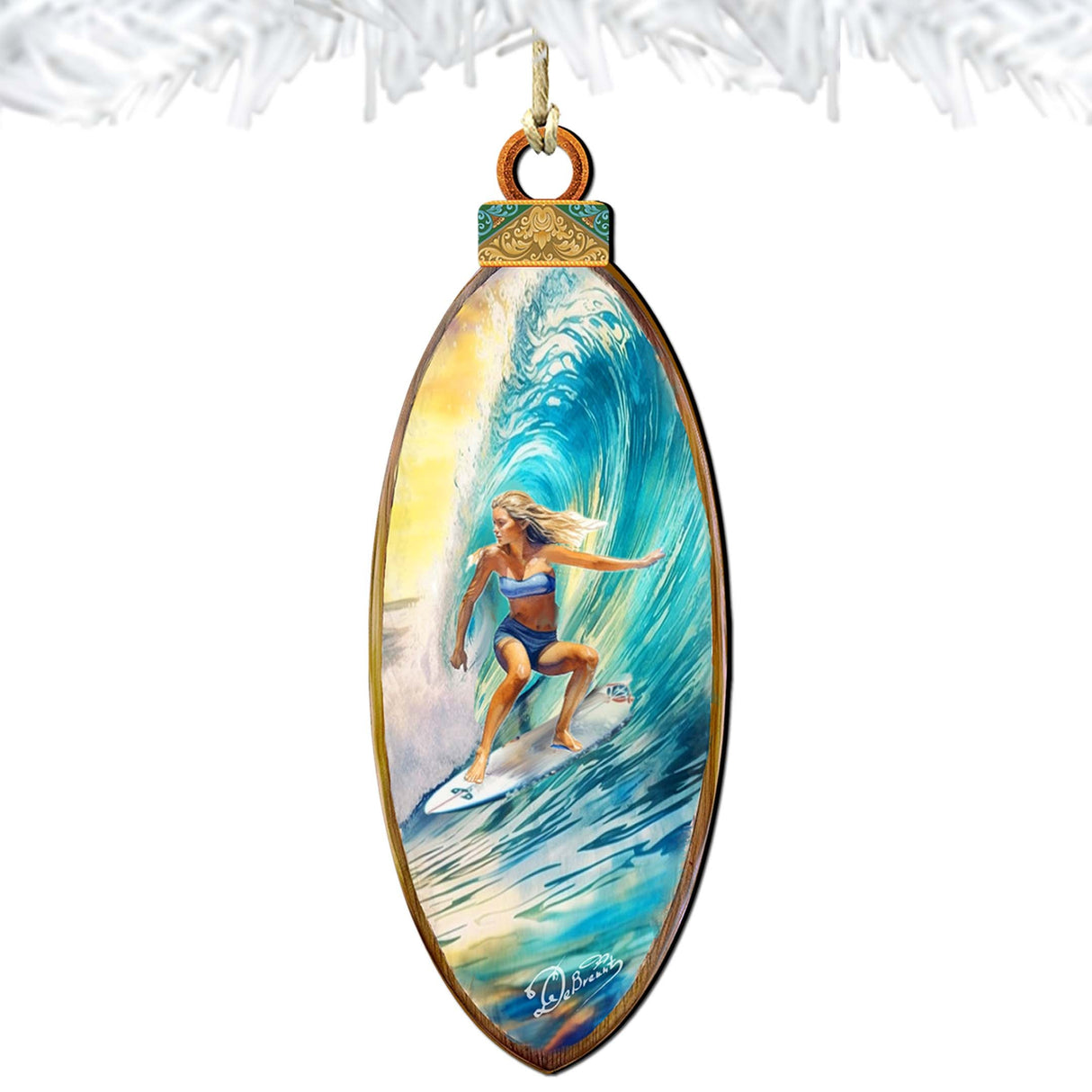 Nautical Christmas Decor - Surfer Girl's Ride Wooden Ornaments by G. Debrekht Coastal Holiday Decor - 8688176