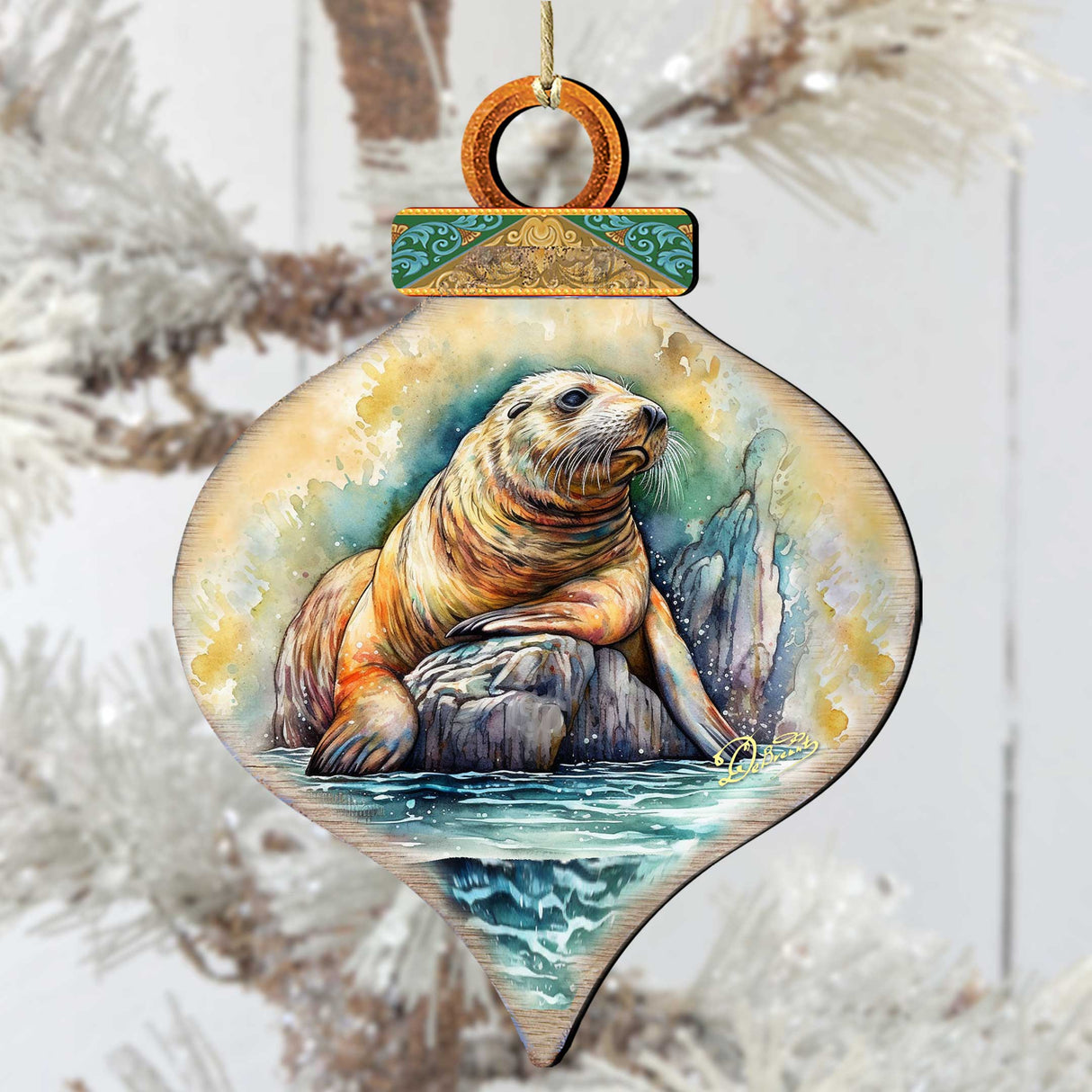 Coastal Sea Lion Wooden Ornaments by G.Debrekht - Wildlife Holiday Decor - 8710126
