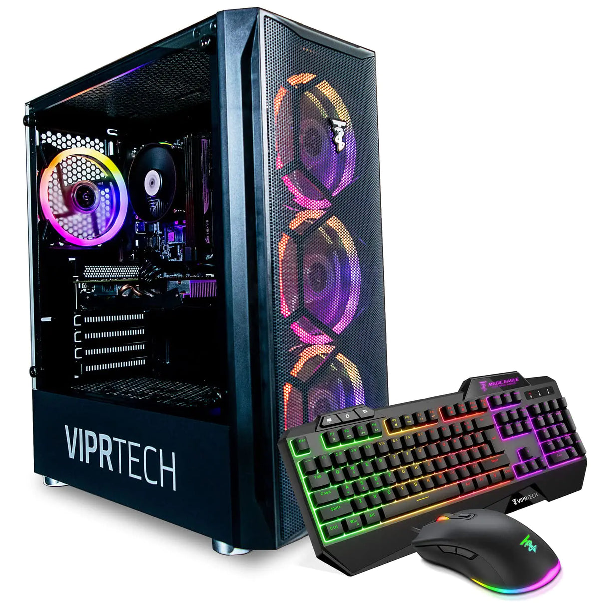 ViprTech Mutineer Gaming PC Desktop - Intel Core i7 (3.8GHz) AMD Radeon RX 580 8GB 16GB RAM 512GB NVMe SSD 700W PSU RGB Keyboard Mouse Mousepad WiFi Bluetooth Win 10 Pro Streaming Black - Lootquake