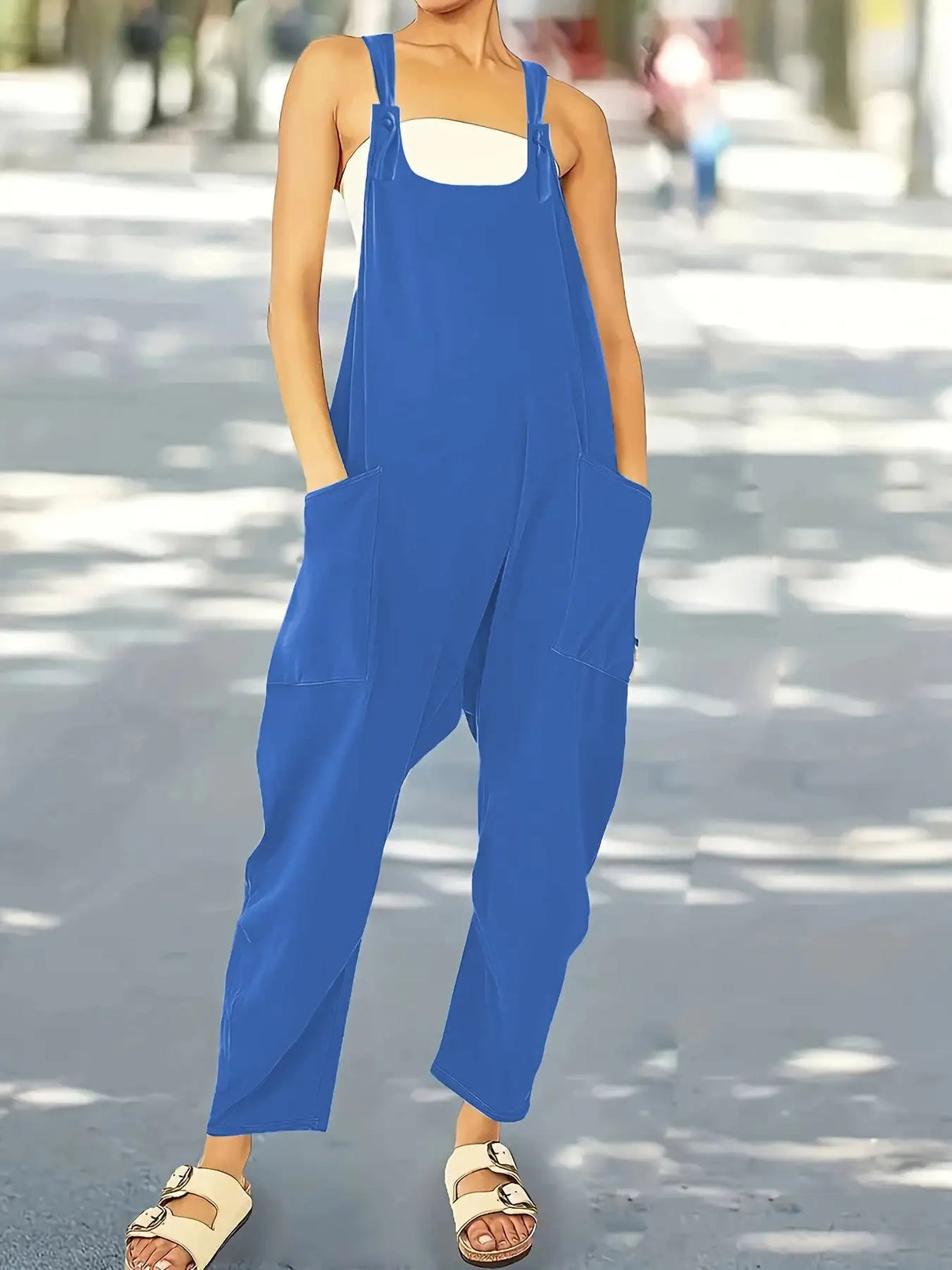 Ladies' Solid Color Button Pocket Design Fashionable Jumpsuit - Lootquake