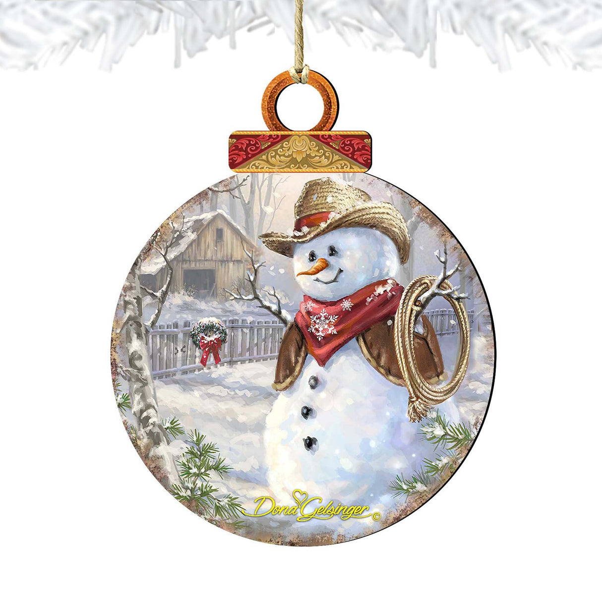 Cowboy Snowman Wooden Ornaments by Gelsinger - Christmas Santa Snowman Decor - 8021115-1541