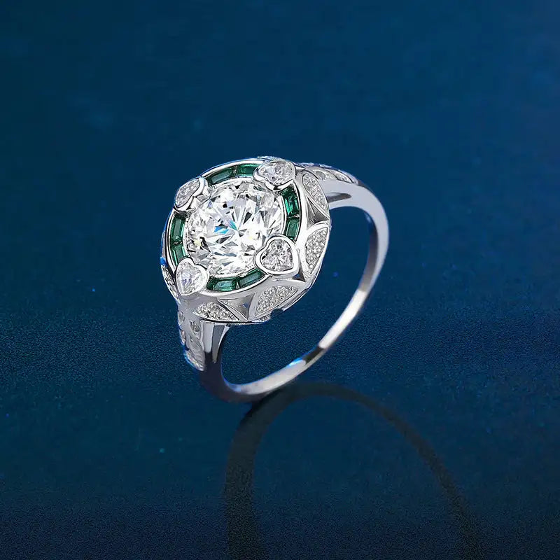 925 Sterling Silver Ring D Color Moissanite 2 Karat Green Background - Lootquake