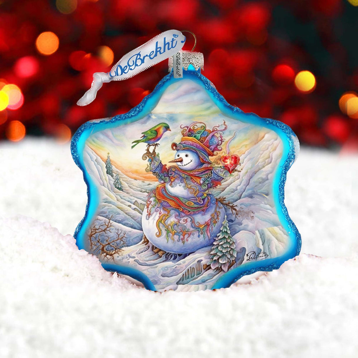 Festive Frosty Friend Snowflake Glass Ornament by G. Debrekht - Christmas Santa Snowman Decor - 754-045