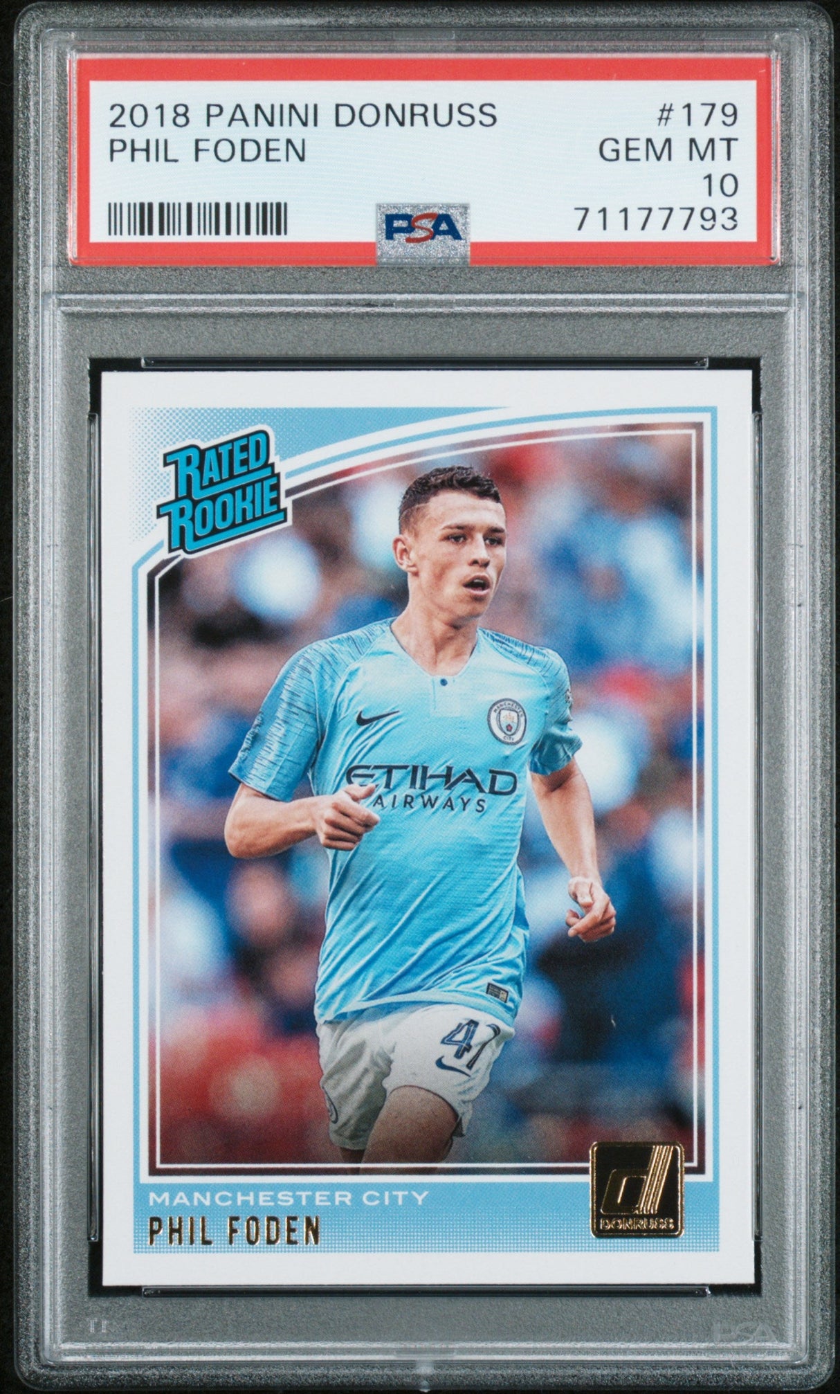 Tarjeta de fútbol RC de novato Phil Foden #179 de Panini Donruss, clasificada en 2018, PSA 10 Gem Mint