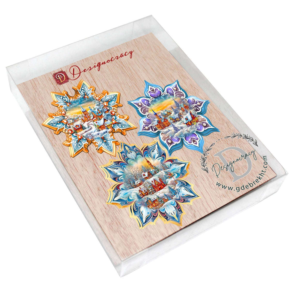 Winter Village Snowflake Wooden Ornaments Set of 3 by G. Debrekht - Christmas Decor - 8090146-S3