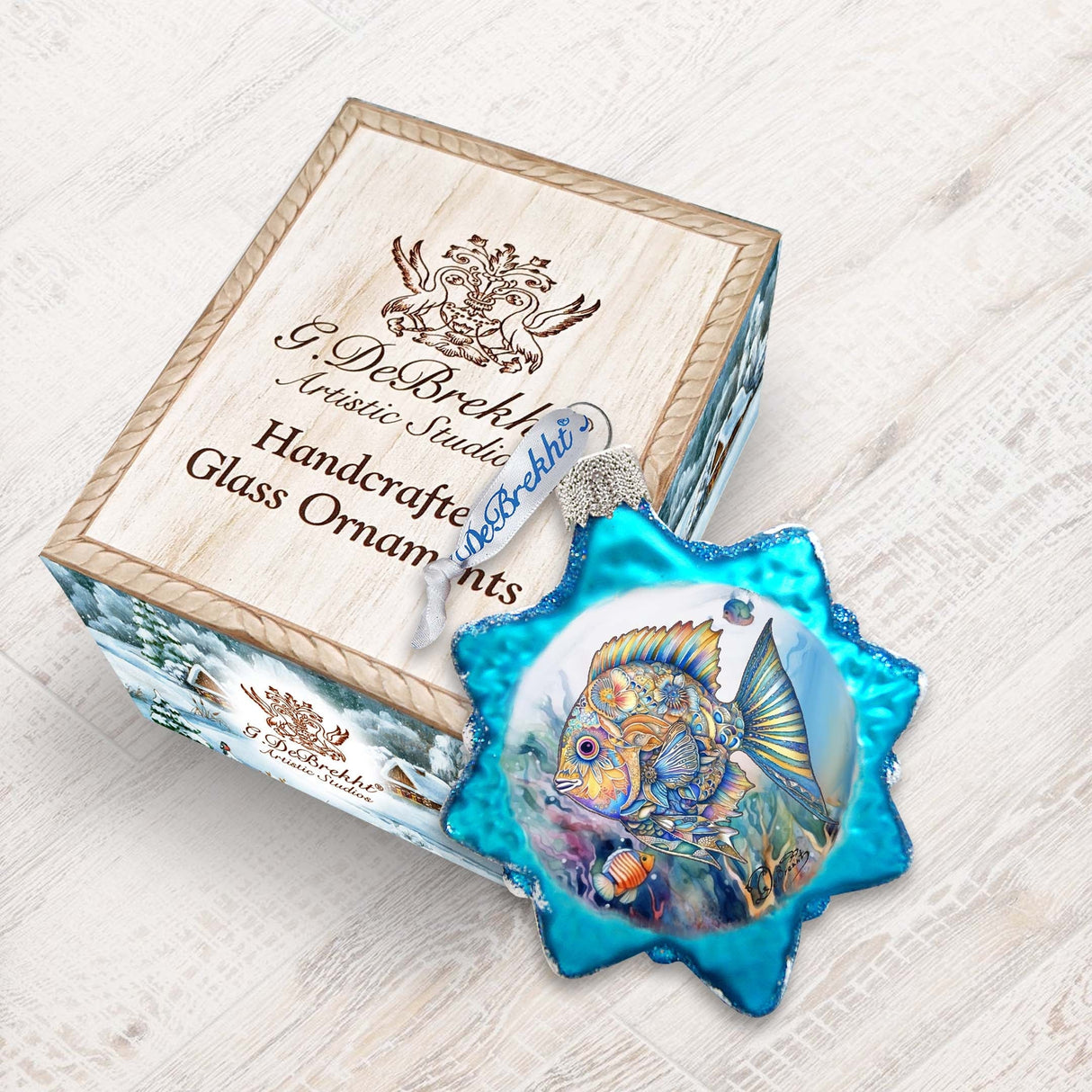 Adorno costero navideño - Adornos de vidrio con forma de pez azul de G. Debrekht - Decoración costera navideña - 777399