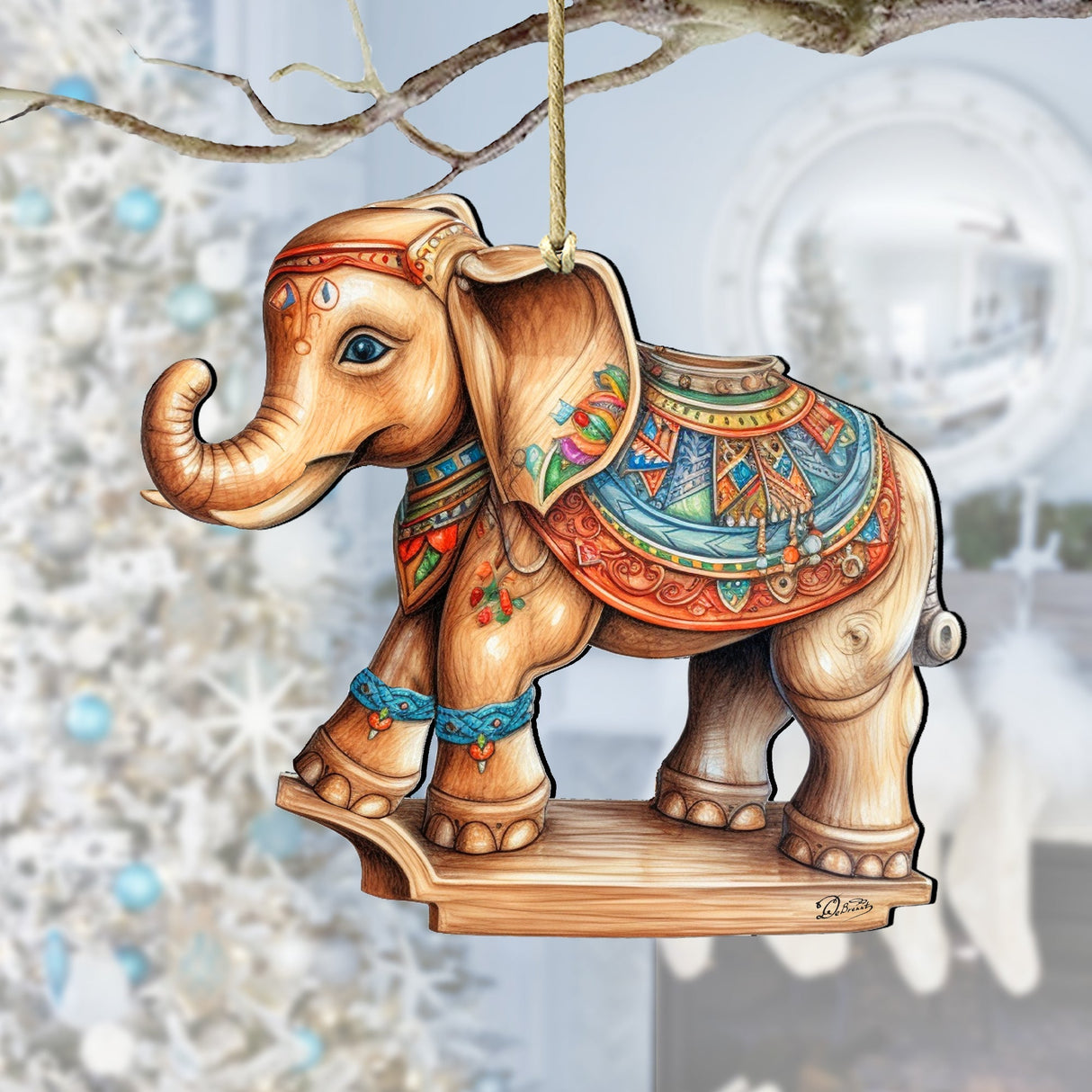 Carousel Elephants Wooden Ornaments Set of 3 by G. Debrekht - Christmas Decor - 8100192S3