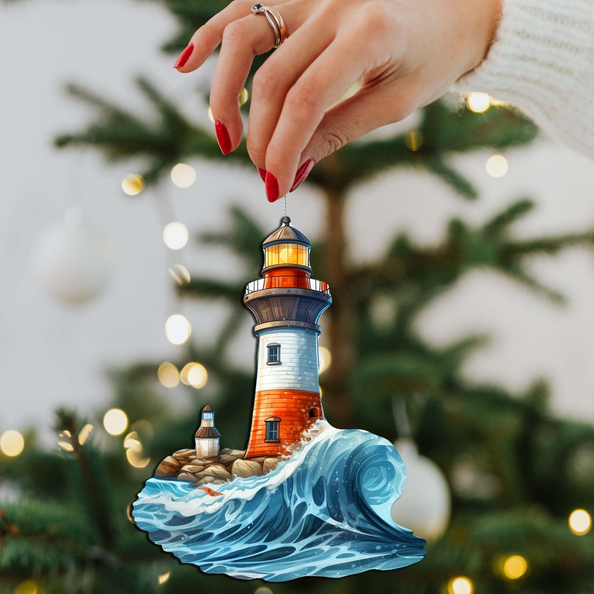 Lighthouse Decorative Wooden Ornaments Set of 3 by G. Debrekht - Coastal Decor - 8091022-S3