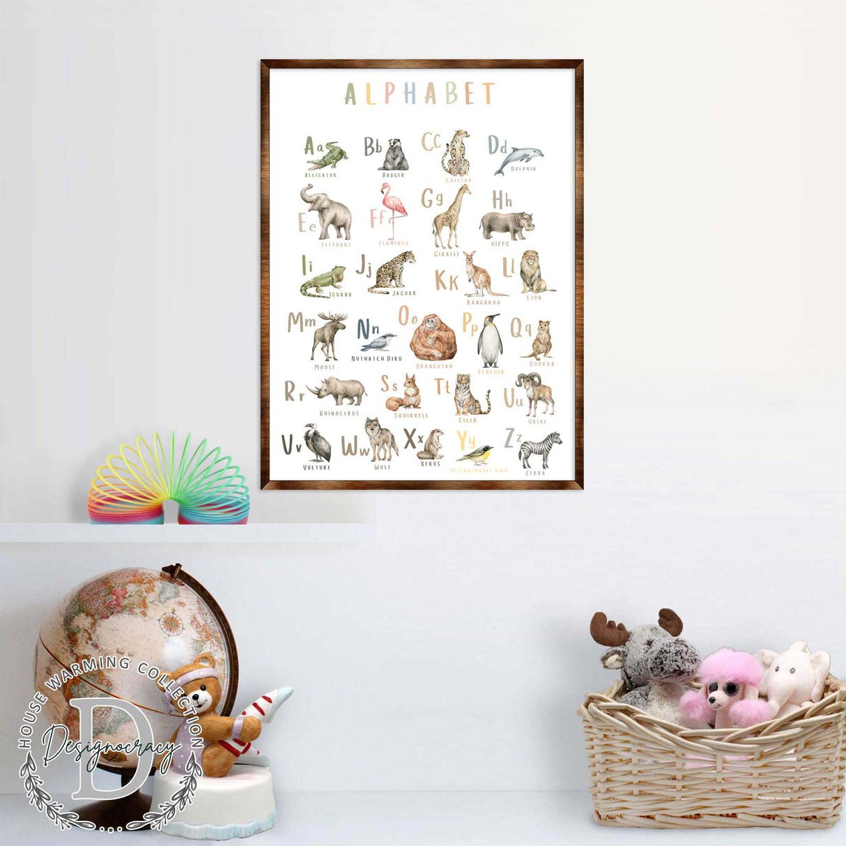 Arte con alfabeto de animales - Arte educativo de madera - Decoración de pared - Decoración para el hogar - Decoración del aula - Decoración de la sala de juegos - Arte de pared para guardería - Arte para niños - 310211