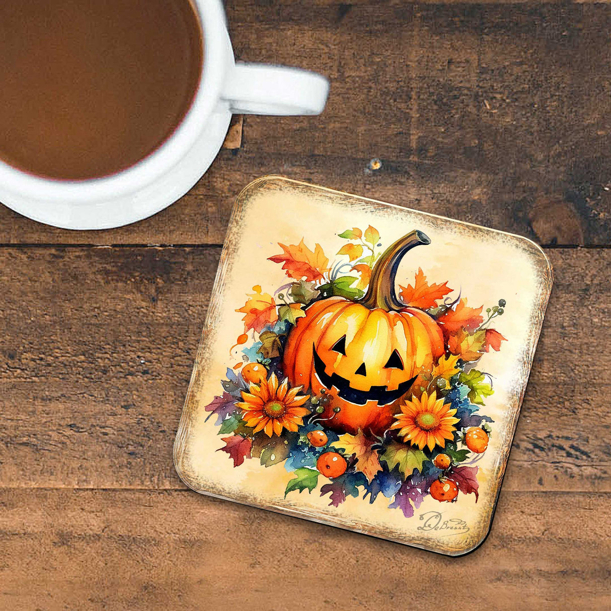 Halloween Pumpkin Wooden Cork Coasters Gift Set of 4 by G. Debrekht - Thanksgiving Decor - 8199448C-S4