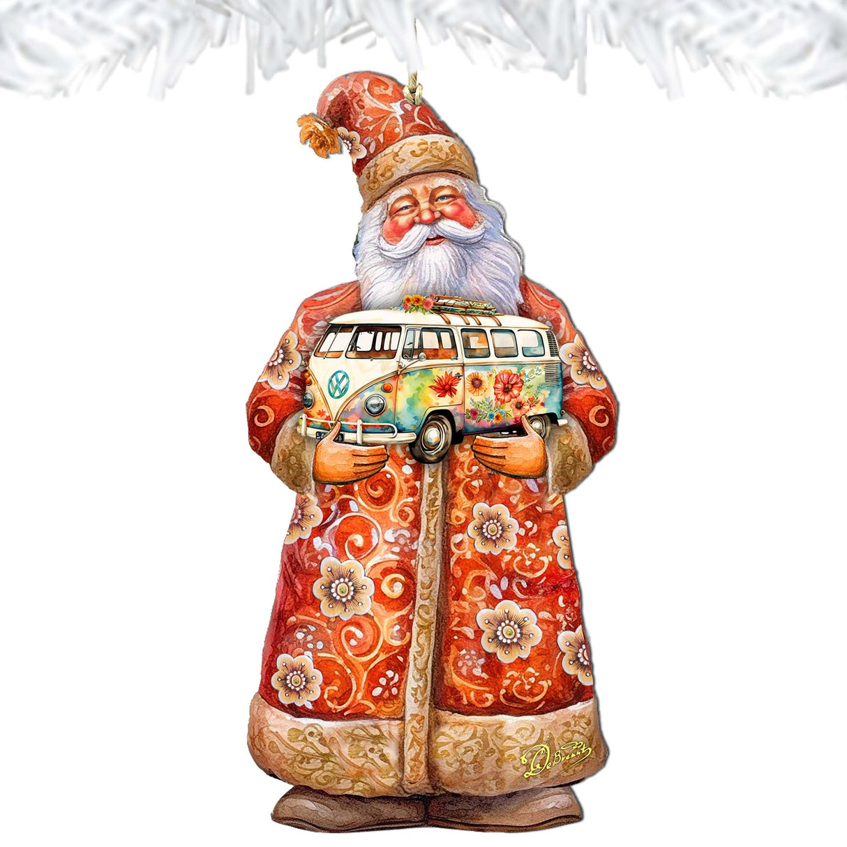 Adornos de madera de Papá Noel con furgoneta de G. Debrekht - Decoración navideña de Papá Noel y muñeco de nieve - 8691407