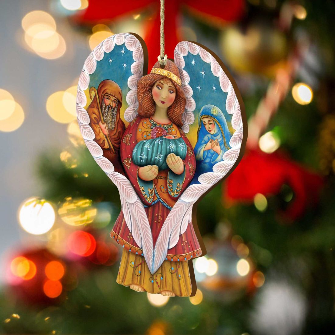 Holy Family Angel Wooden Ornaments by G. DeBrekht - Nativity Holiday Decor - 8154107