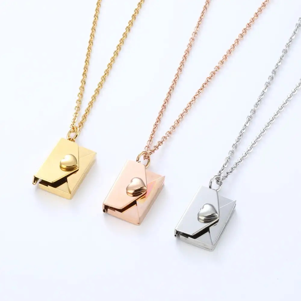 Peach Heart Envelope Couple Female Secret Hidden Message Pendant Necklace Gift - Lootquake