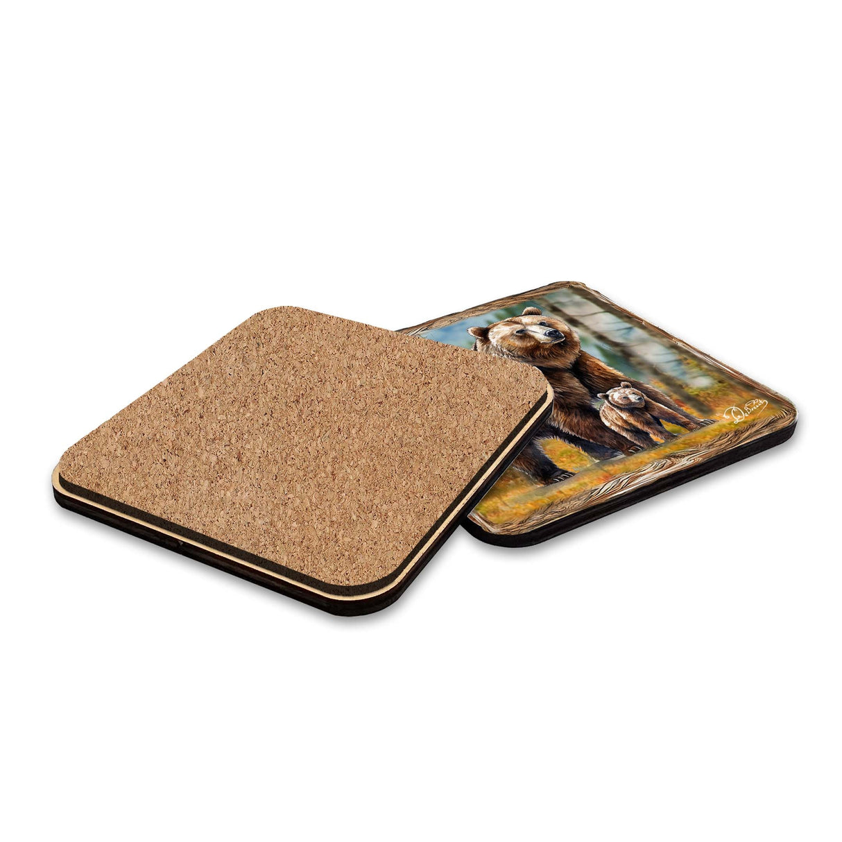 Bear Haven Wooden Cork Placemat and Coasters Gift Set of 7 by Nature Wonders Nature Wildlife Décor - 85409C-S7