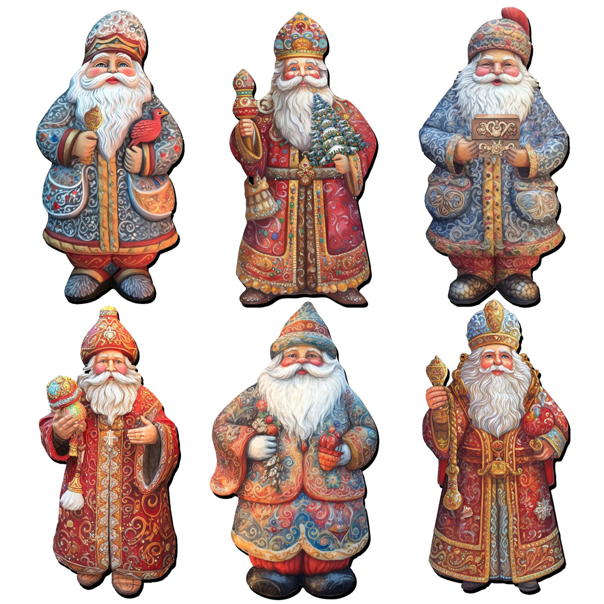 Juego de 6 imanes decorativos de madera de Papá Noel de G. Debrekht - Decoración navideña de Papá Noel y muñeco de nieve - 8090032G-S6