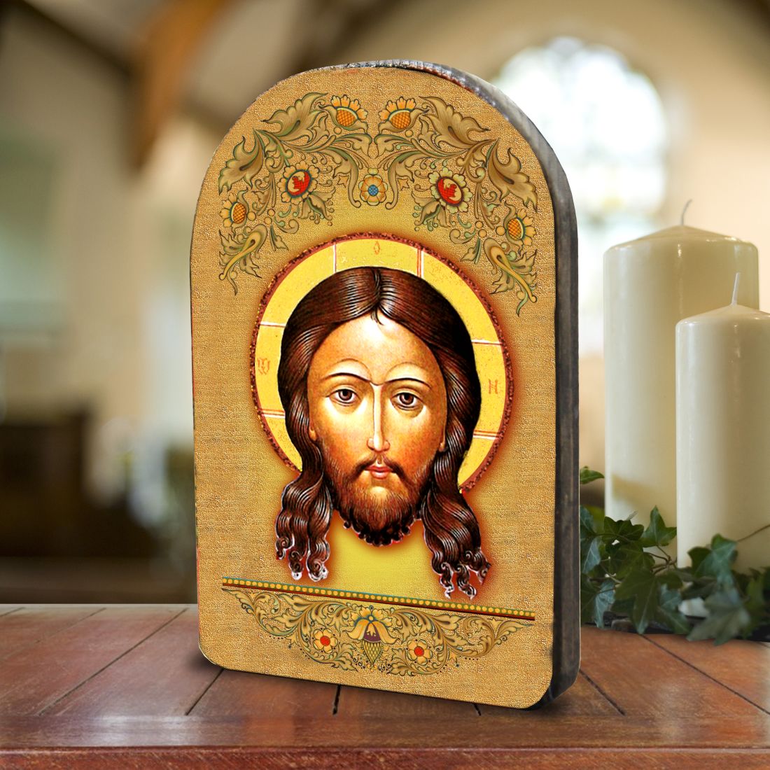 Icono religioso cristiano sagrado de madera bañado en oro de la Santa Faz - Decoración inspiradora - 86018