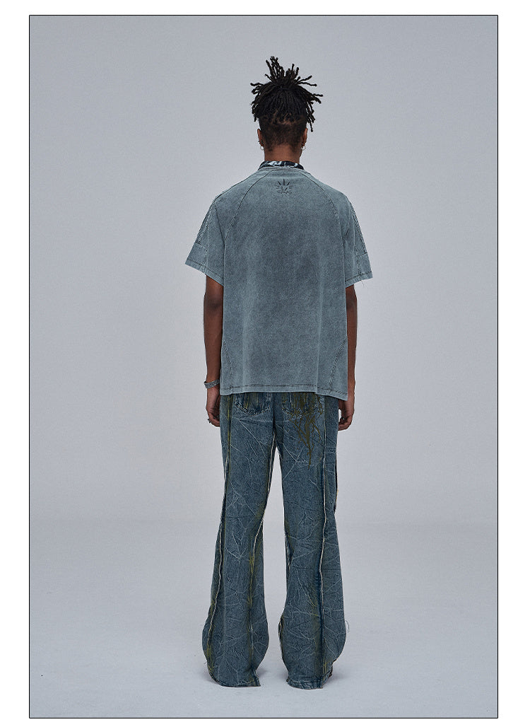 American Street Dirtyfit Heavy Industry Washed Distressed Wide Leg Jeans Design Sense - Lootquake