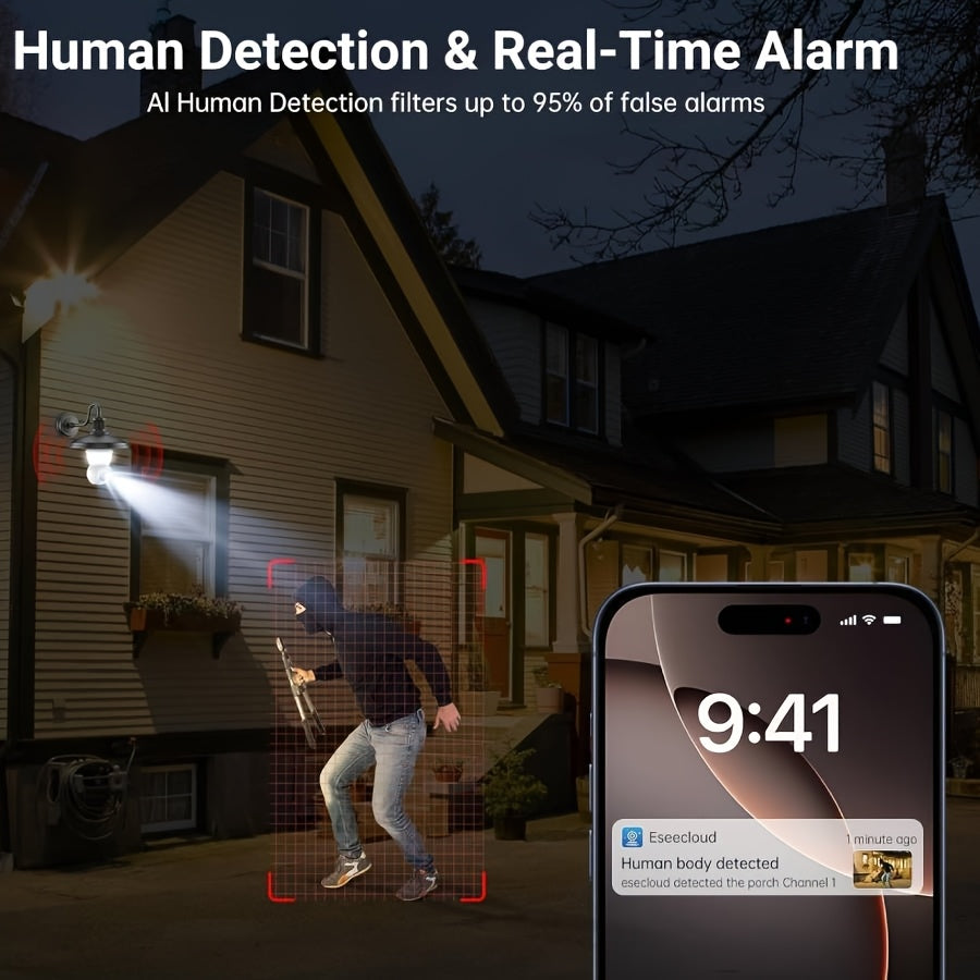 Caméra de sécurité 4MP avec ampoule | Caméra HD 5G2.4G | Sans fil | Vision nocturne à 360 degrés, détection corporelle par IA, appels bidirectionnels, enregistrement continu