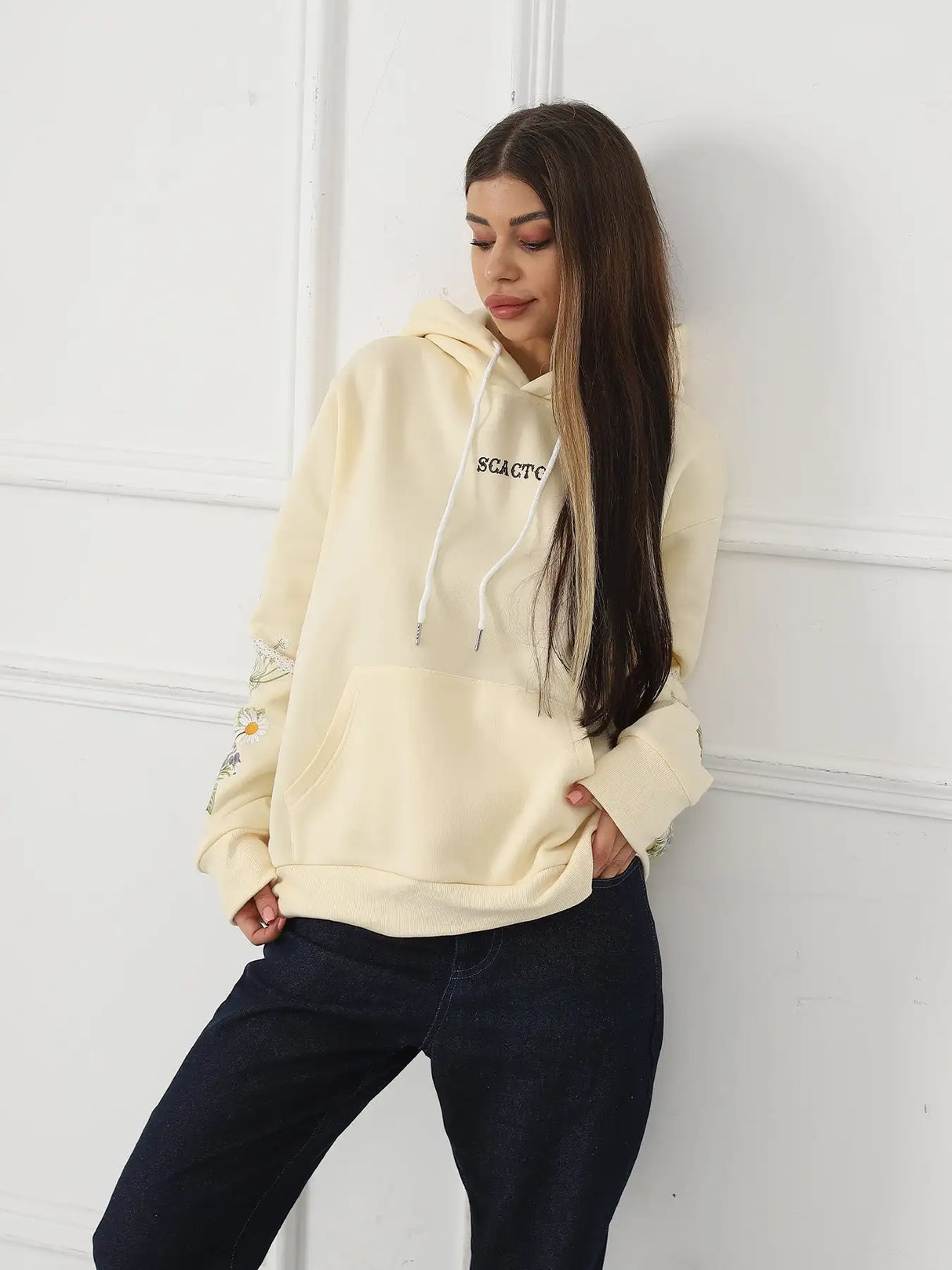 Women's Solid Color Floral Long Sleeved Sweatshirt - Lootquake