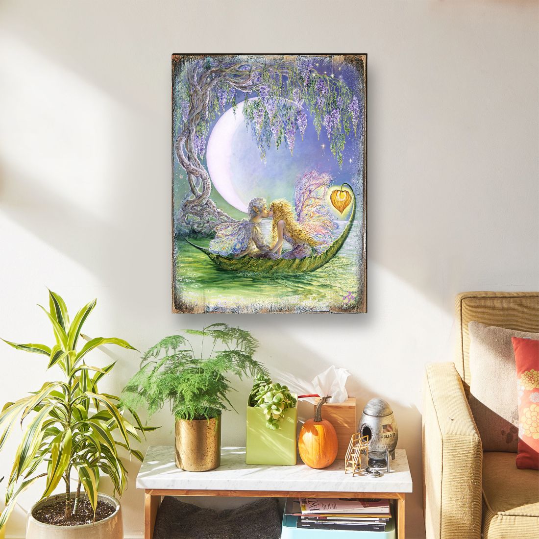 Arte de pared de madera con fantasía de luna de glicina de Josephine Wall - Decoración de fantasía - 852141-JW