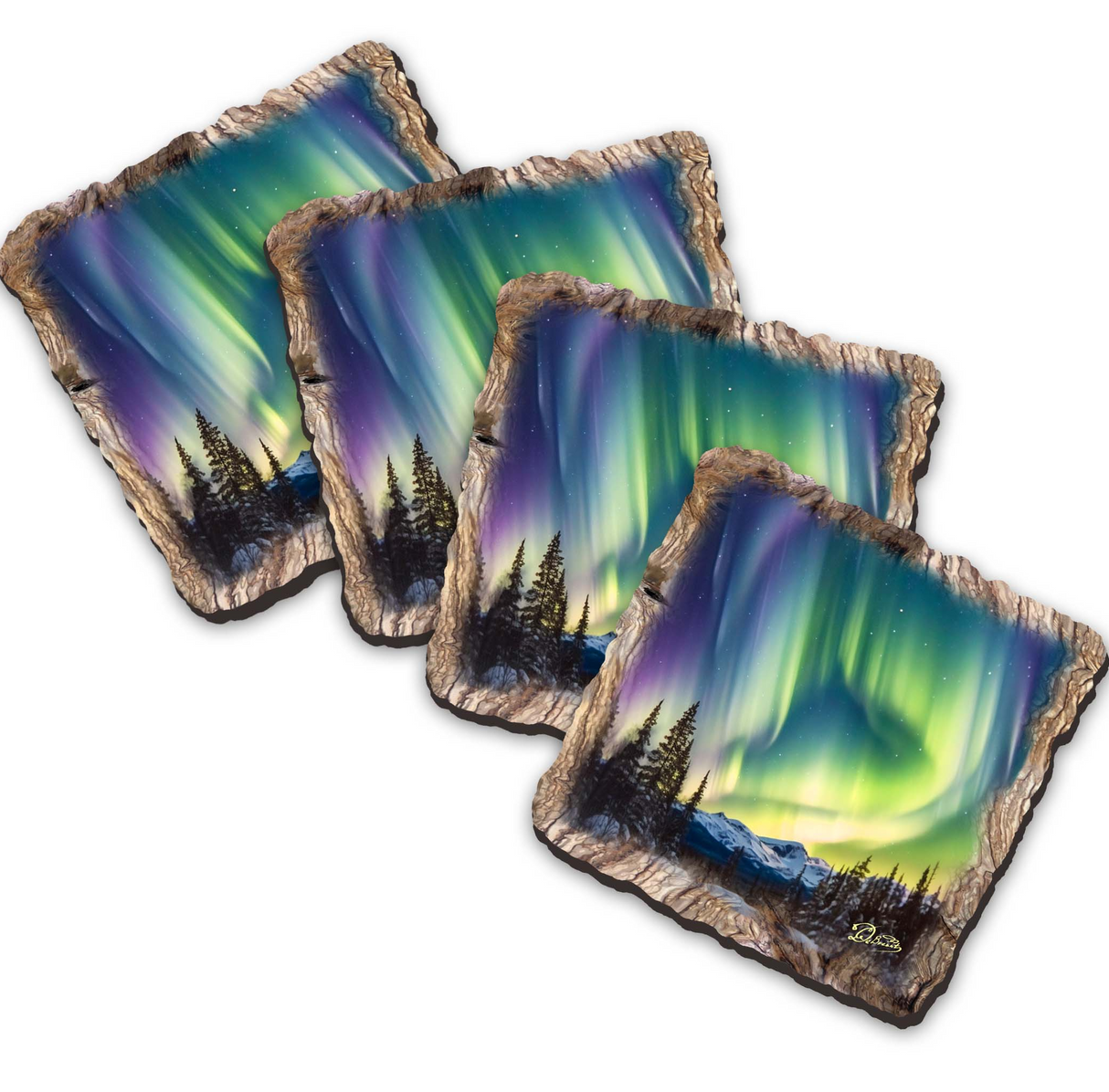 Northern Lights Wooden Cork Coasters Gift Set of 4 by Nature Wonders Nature Wildlife Decor - 95391C-S4
