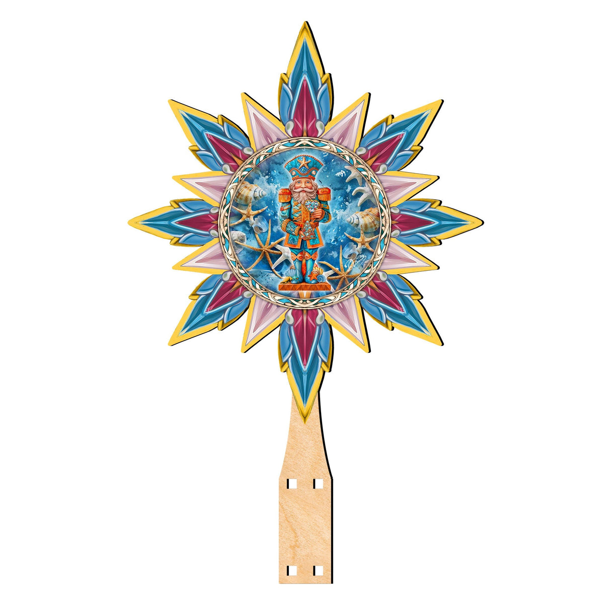Coastal Nutcracker Tree Topper Wooden Decor by G. Debrekht - Coastal Holiday Decor - 895113