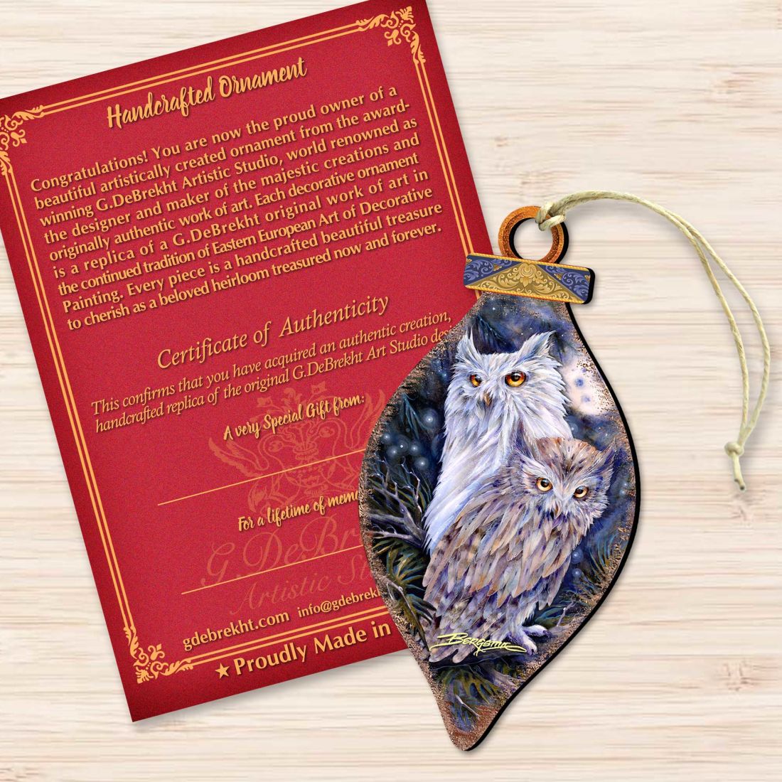 Night Watch Owls Wooden Ornaments by J. Bergsma - Wildlife Holiday Decor - 8591902-JB