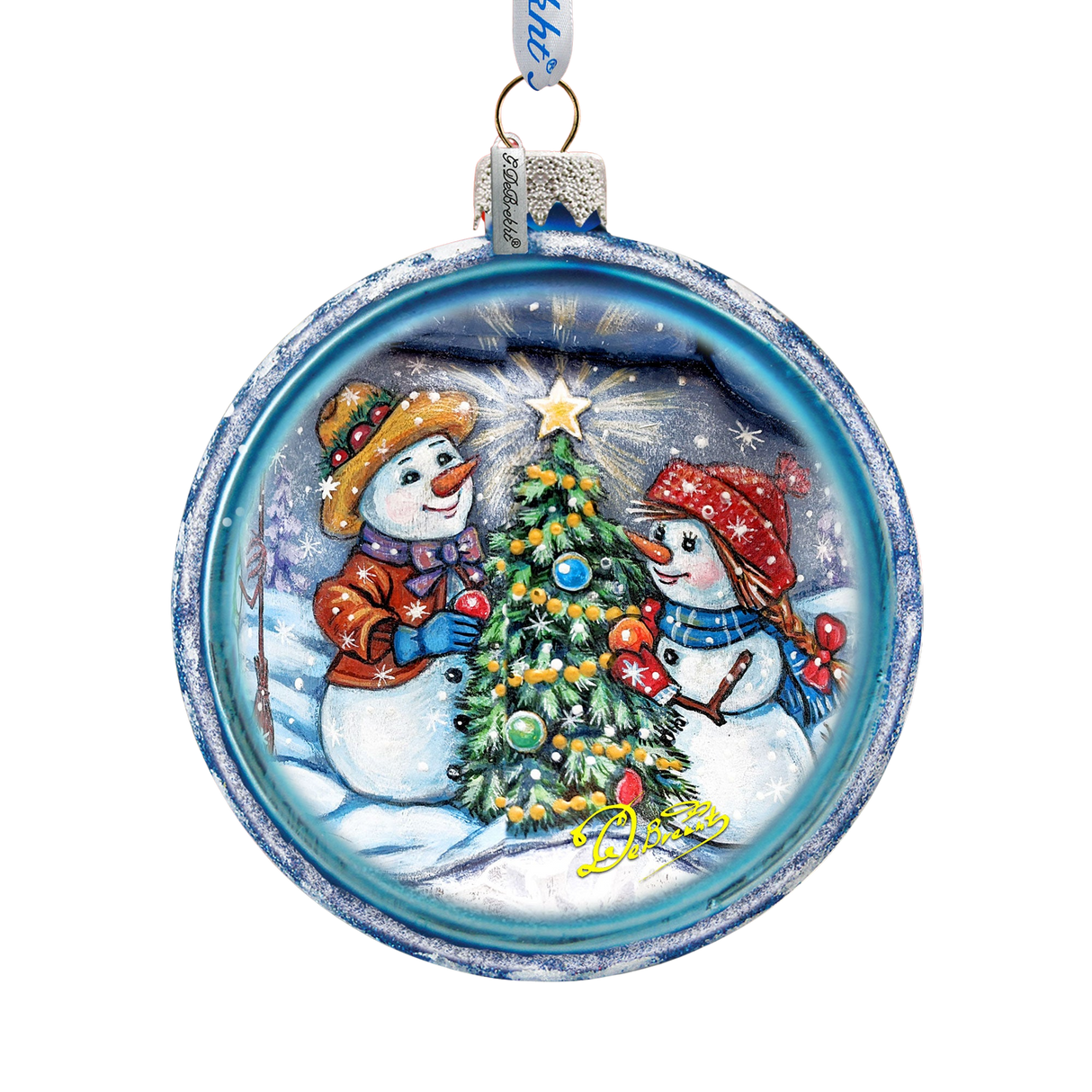 Bright Star Cut Ball Glass Ornament by G. DeBrekht - Christmas Santa Snowman Decor - 764-042