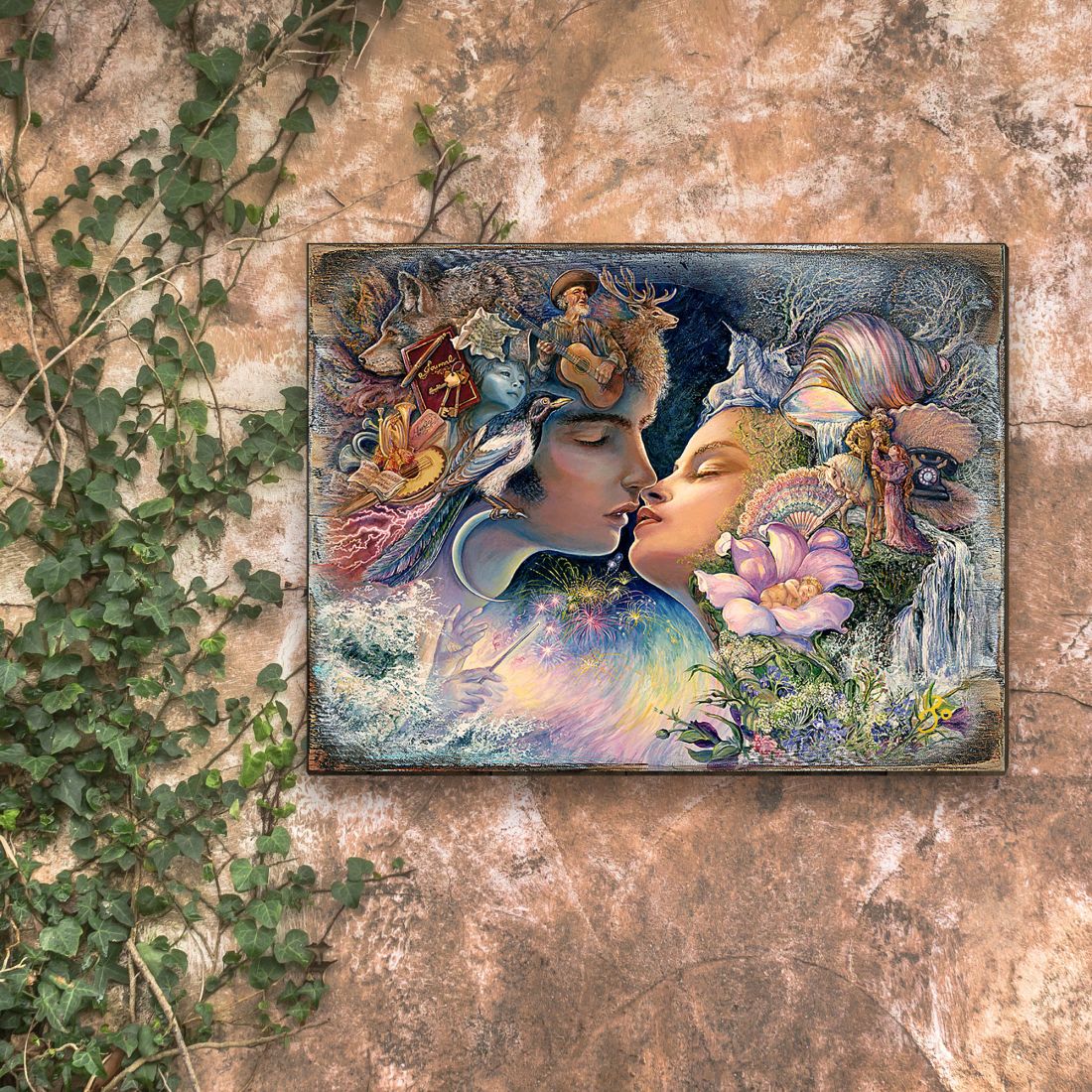 Arte de pared de madera "Preludio a un beso" de Josephine Wall - Decoración de fantasía - 852150-JW