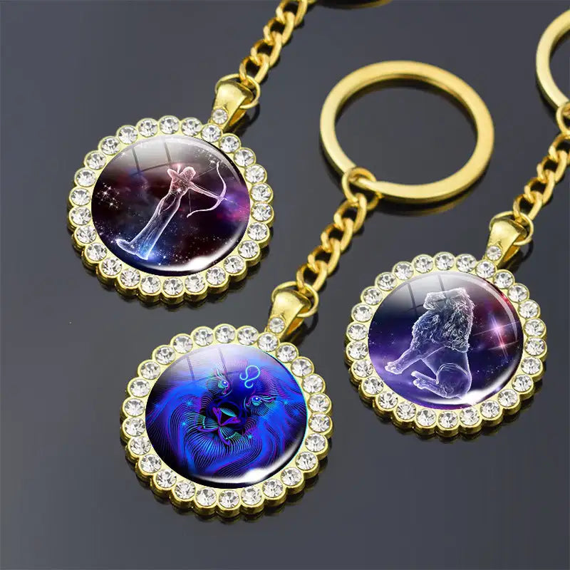 Blue Purple Glass Diamond Keychain Constellation Pendant - Lootquake