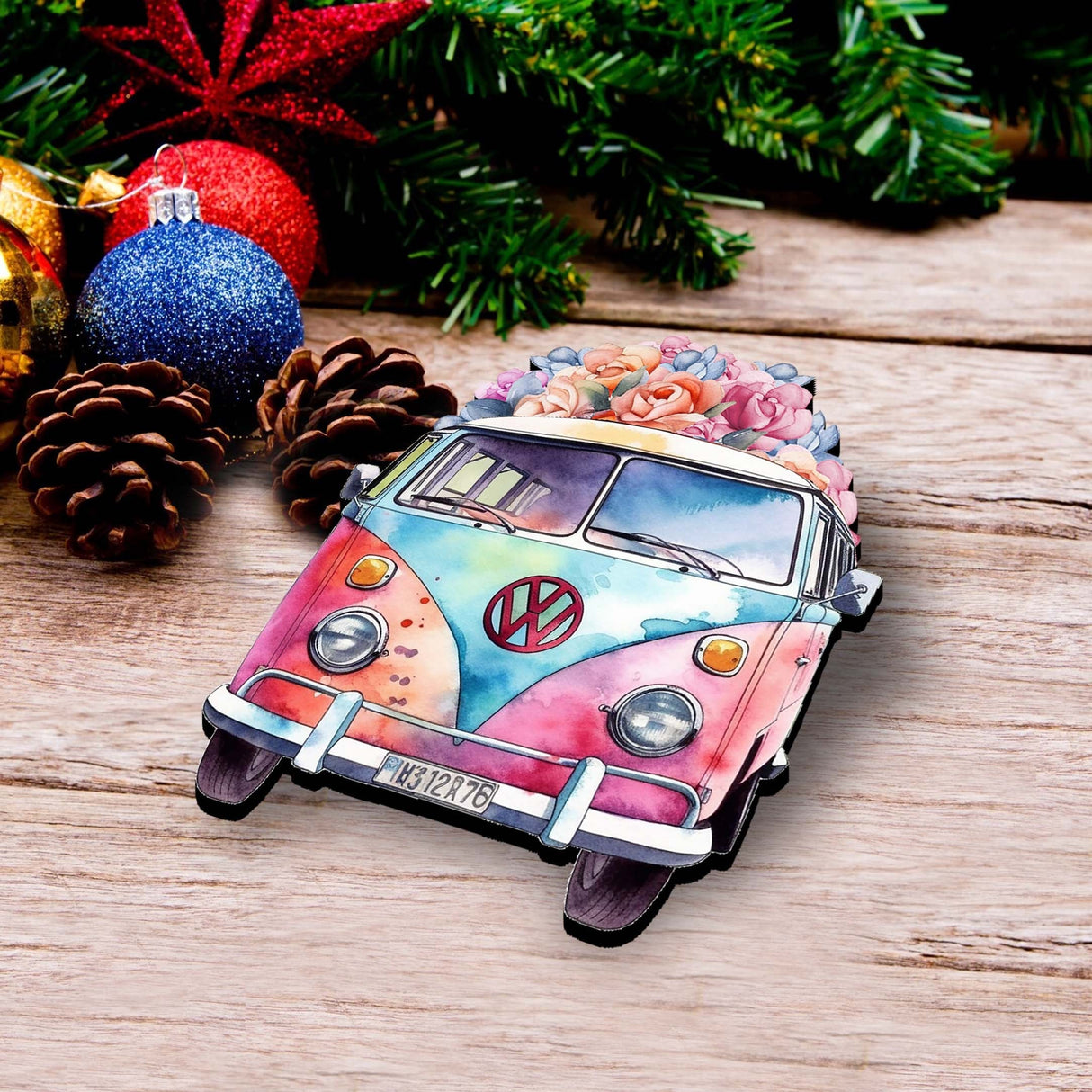 Surf Vans Decorative Wooden Clip-on Ornaments Set of 3 by G. Debrekht - Christmas Decor - 8091040C-S3