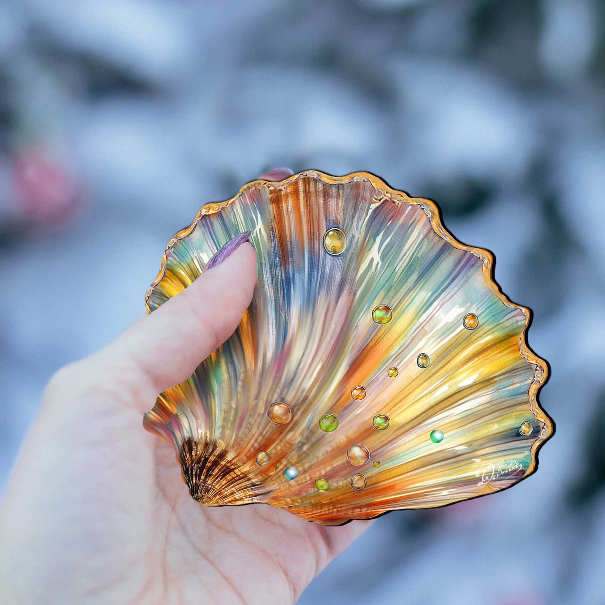 Coastal Christmas Decor - Rainbow Shell Wooden Ornaments by G.Debrekht Coastal Holiday Decor - 8688196