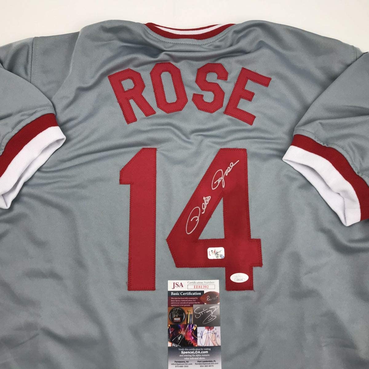 Camiseta de béisbol gris de Cincinnati autografiada/firmada por Pete Rose JSA COA