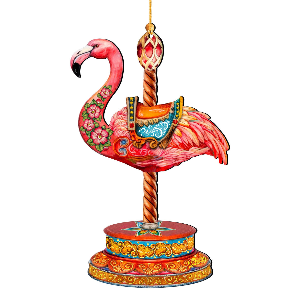 Adornos navideños de madera con carrusel de flamencos rosados de G. DeBrekht - Decoración navideña con carrusel - 8652752