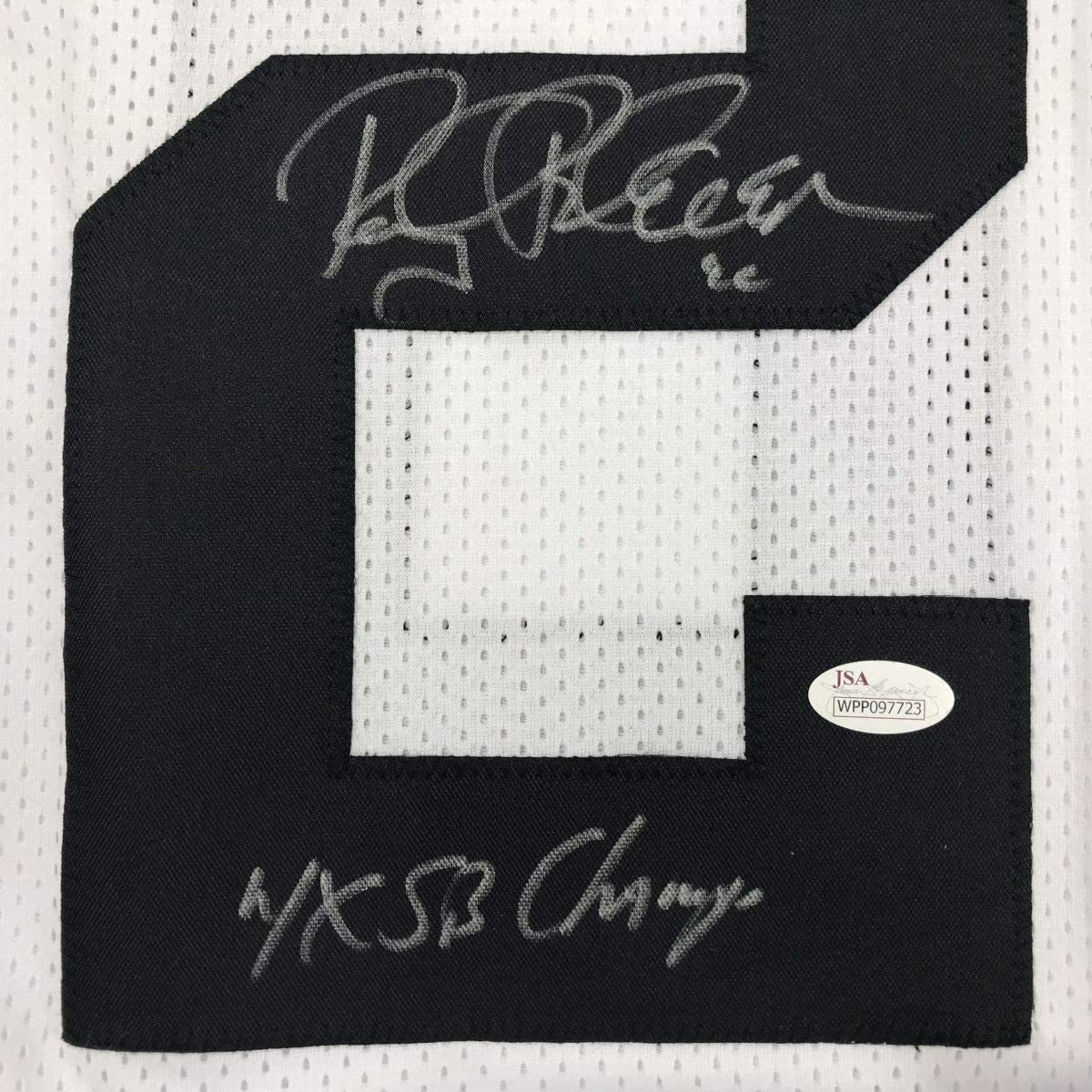 Camiseta de fútbol americano de Pittsburgh, blanca, enmarcada, autografiada y firmada por Rocky Bleier, 4x SB Champ, 35 x 39, JSA COA