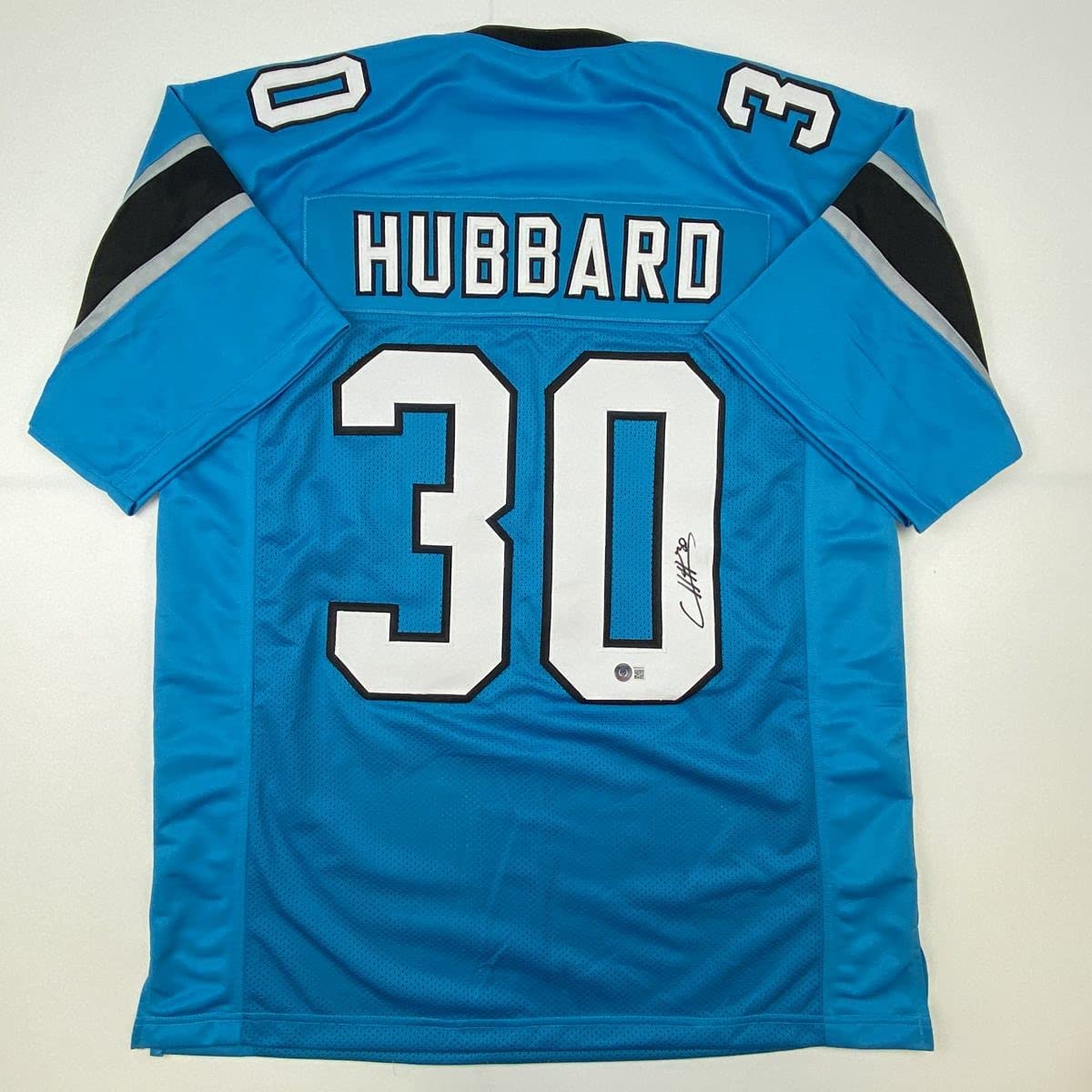 Camiseta de fútbol azul Carolina de Chuba Hubbard autografiada/firmada Beckett BAS COA