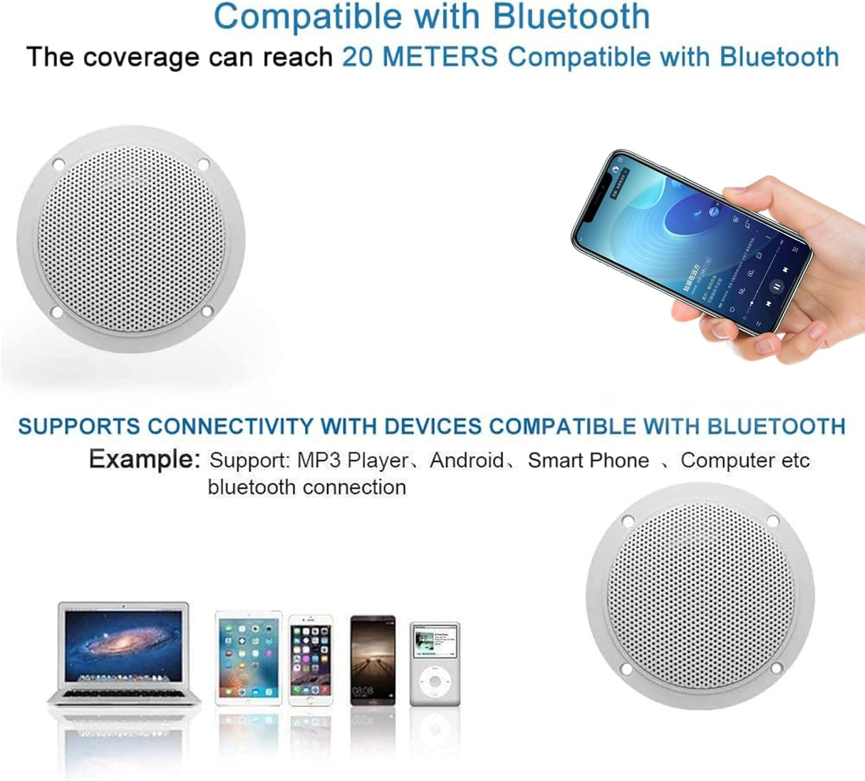 Herdio 2PCS 4 Inch Ceiling Bluetooth Speaker Kit Water Resistant 160W Marine Speakers For Bathroom Kitchen Home Outdoor Camper