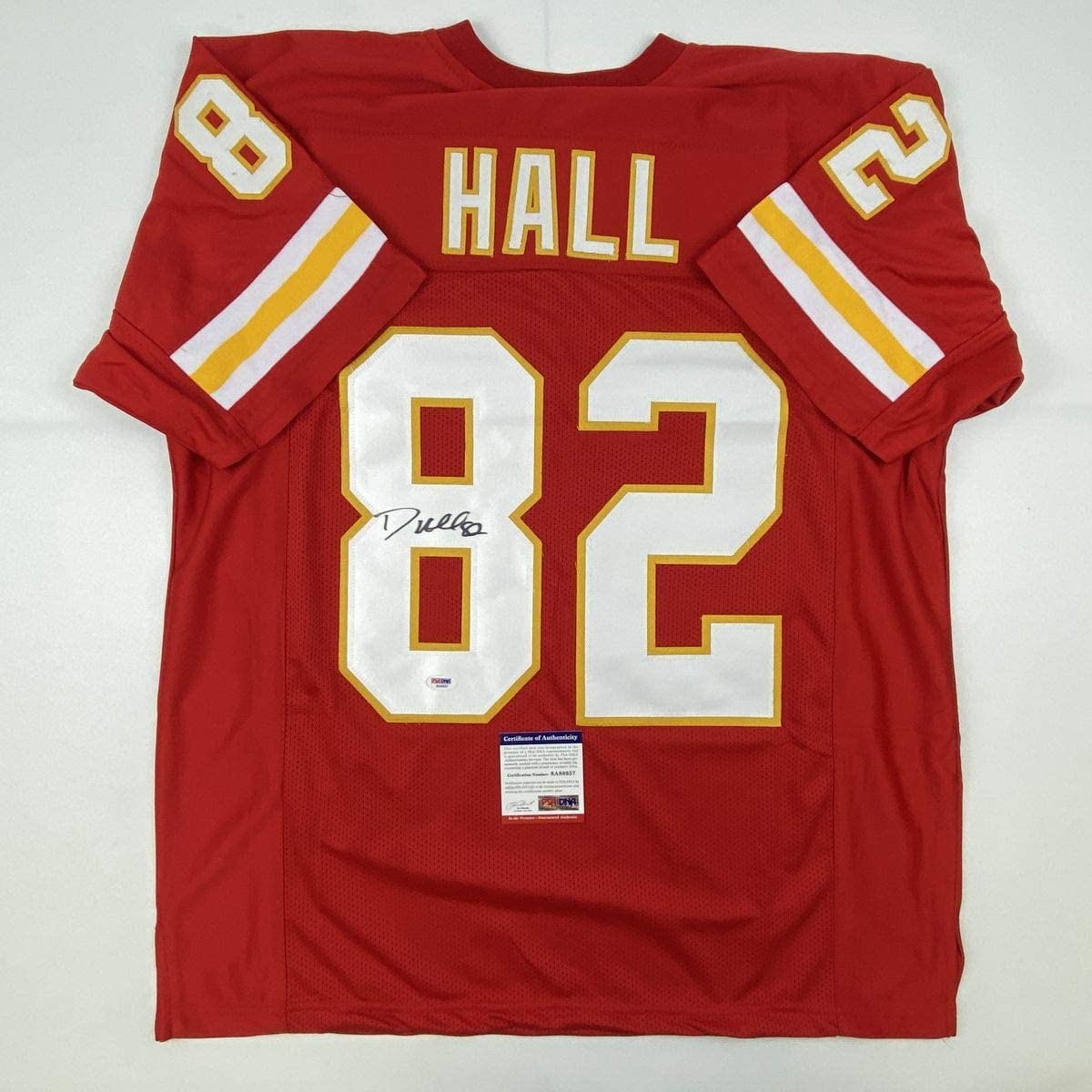Camiseta de fútbol americano roja de Kansas City autografiada/firmada por Dante Hall, PSA/CÓDIGO DE ADN