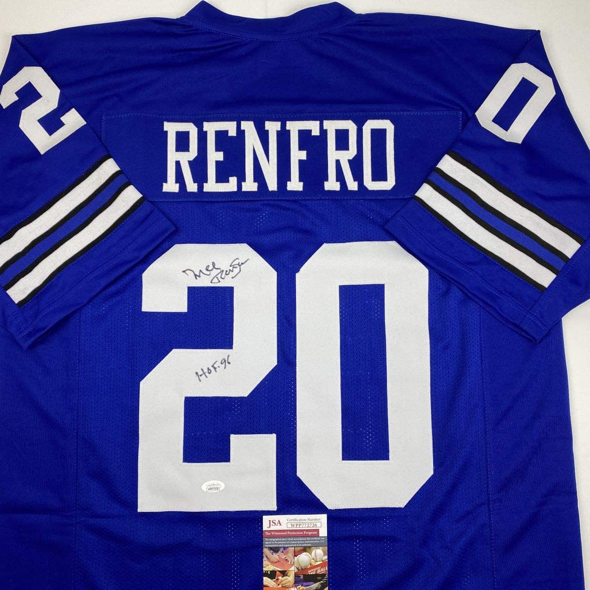 Autographed/Signed Mel Renfro HOF 96 Dallas Blue Football Jersey JSA COA