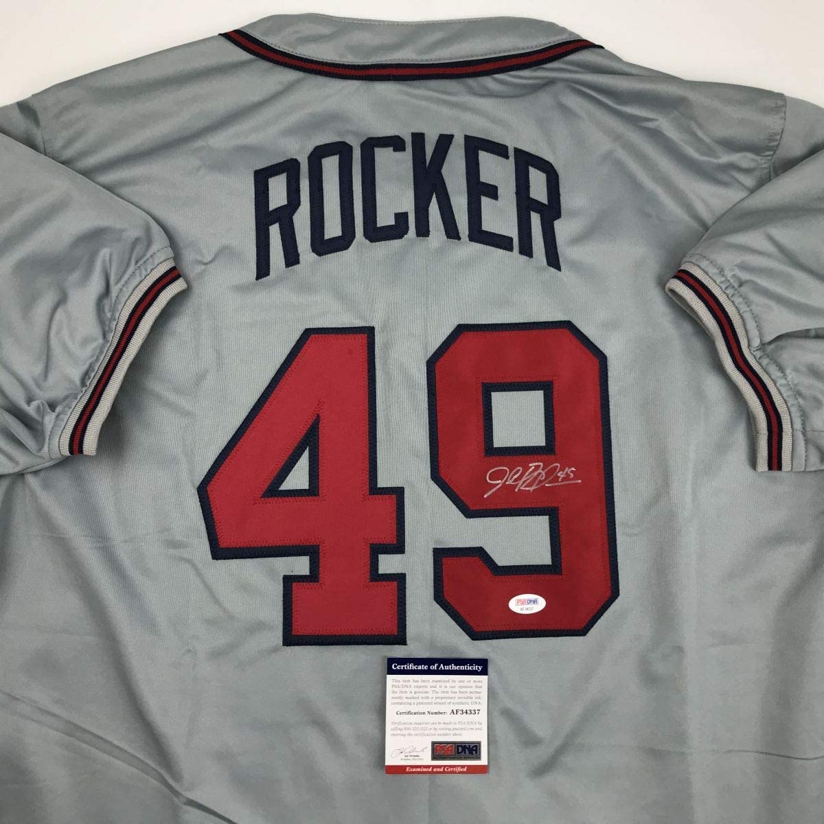 Camiseta de béisbol gris de Atlanta de John Rocker autografiada y firmada con certificado de autenticidad de PSA y ADN